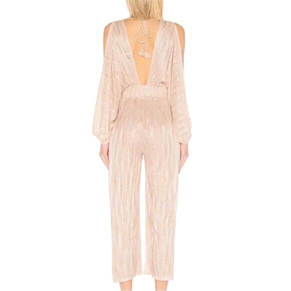 MISA Los Angeles Zoza Jumpsuit Blush Stripe Metallic Gold Pink Size XS NWT - Picture 2 of 11